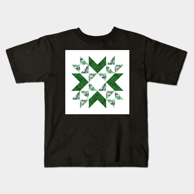 Traditional vintage quilt block pattern green Kids T-Shirt by InkLove